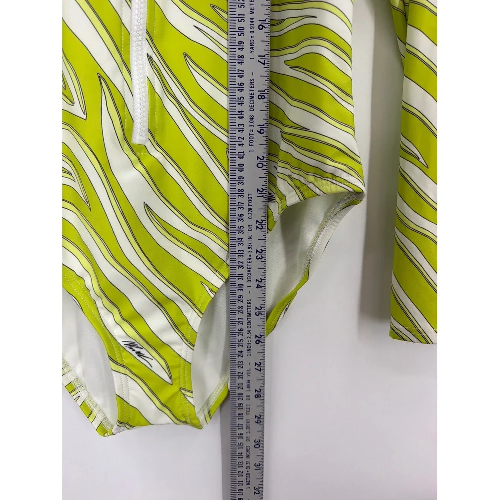 Michael Kors Lime Green Zebra Print Long Sleeve One Piece Swimsuit 12 MM1B413